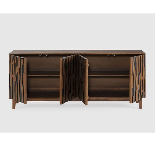 Credenza, 190 x 40 x 80 cm, in legno di mango con finitura naturale e nera | Collezione Kantu