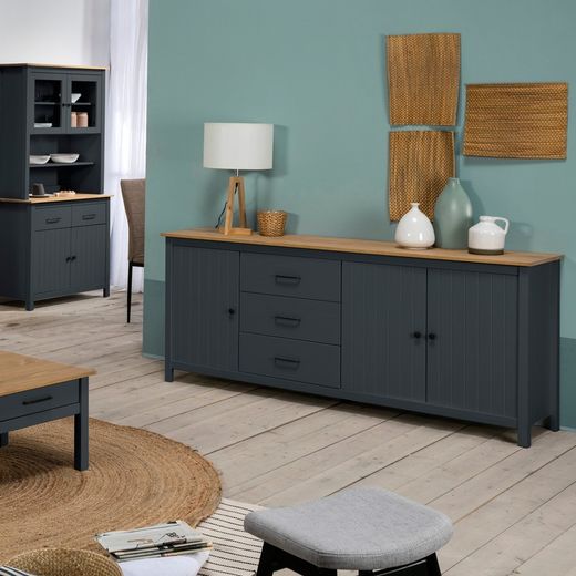 Aparador, 190 x 40 x 80 cm, de madera de pino en azul  | Colección Miranda