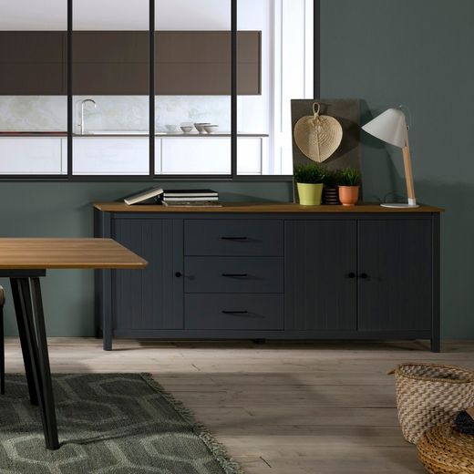 Aparador, 190 x 40 x 80 cm, de madera de pino en azul  | Colección Miranda