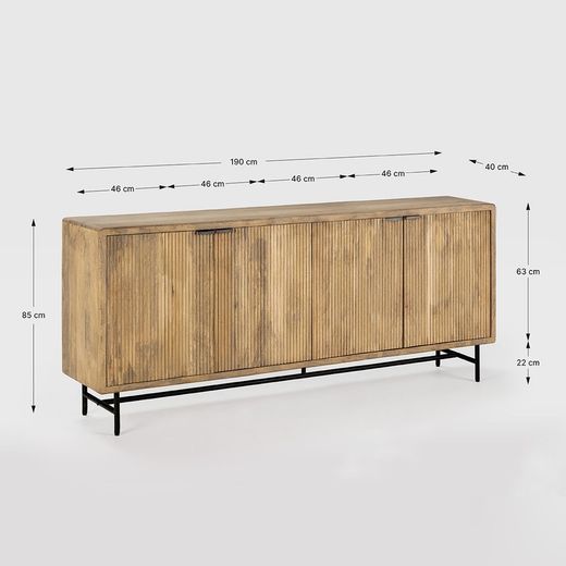 Buffet, 190 x 40 x 85 cm, in legno di mango naturale e nero | Collezione Mundra