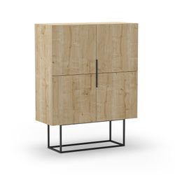 Aparador alto, 100 x 40 x 130,4 cm, de madera y metal en color roble y negro | Colección Titán