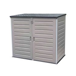 Gartenschrank aus Resin 1.170 L mit Dämpfern, grau und cremeweiß, 140x82x123 cm