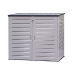 Gartenschrank aus Resin 1.170 L mit Dämpfern, grau und cremeweiß, 140x82x123 cm