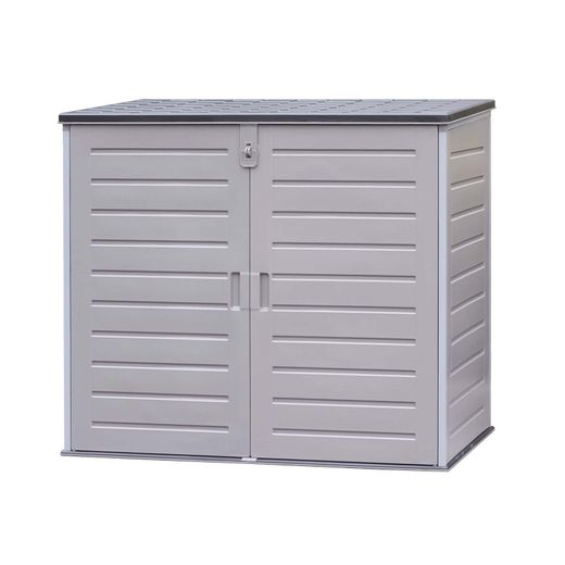 Gartenschrank aus Resin 1.170 L mit Dämpfern, grau und cremeweiß, 140x82x123 cm
