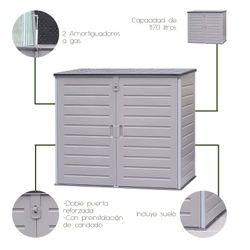 Gartenschrank aus Resin 1.170 L mit Dämpfern, grau und cremeweiß, 140x82x123 cm