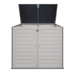 Gartenschrank aus Resin 1.170 L mit Dämpfern, grau und cremeweiß, 140x82x123 cm