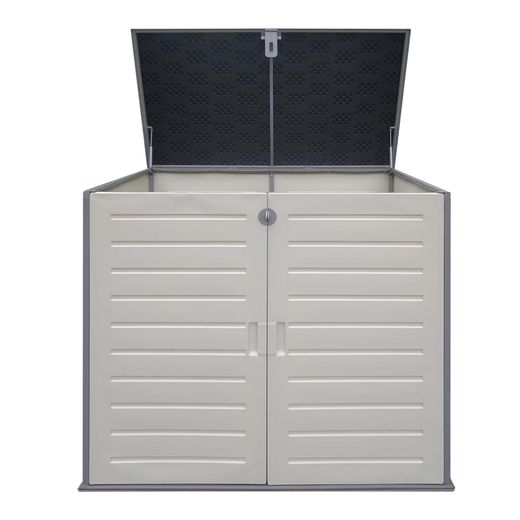 Gartenschrank aus Resin 1.170 L mit Dämpfern, grau und cremeweiß, 140x82x123 cm