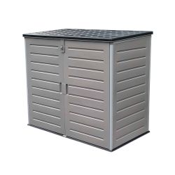 Gartenschrank aus Resin 1.170 L mit Dämpfern, grau und cremeweiß, 140x82x123 cm