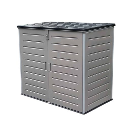 Gartenschrank aus Resin 1.170 L mit Dämpfern, grau und cremeweiß, 140x82x123 cm