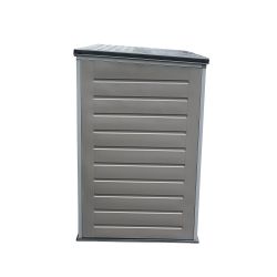 Gartenschrank aus Resin 1.170 L mit Dämpfern, grau und cremeweiß, 140x82x123 cm