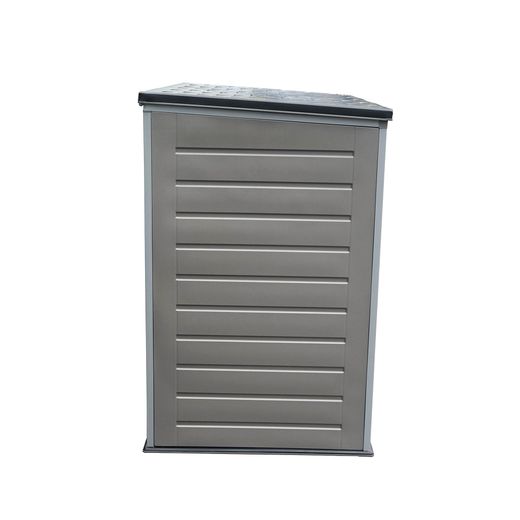Gartenschrank aus Resin 1.170 L mit Dämpfern, grau und cremeweiß, 140x82x123 cm