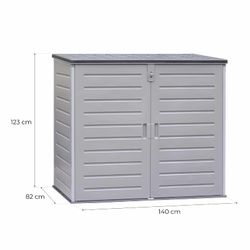 Gartenschrank aus Resin 1.170 L mit Dämpfern, grau und cremeweiß, 140x82x123 cm