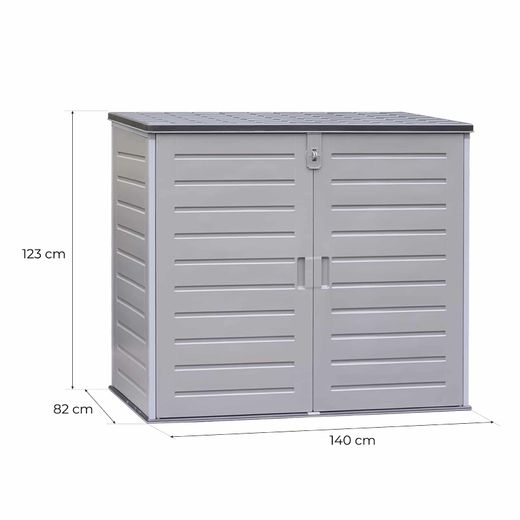 Gartenschrank aus Resin 1.170 L mit Dämpfern, grau und cremeweiß, 140x82x123 cm