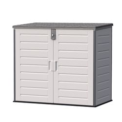 Gartenschrank aus Resin 1.170 L mit Dämpfern, grau und cremeweiß, 140x82x123 cm