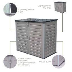 Gartenschrank aus Resin 1.170 L mit Dämpfern, grau und cremeweiß, 140x82x123 cm