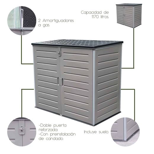 Gartenschrank aus Resin 1.170 L mit Dämpfern, grau und cremeweiß, 140x82x123 cm