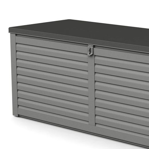 Arcón Exterior para Jardín 390L Gardiun Lift 143x53x56 cm – Baúl de Resina con Amortiguador, Almacenamiento Resistente y Estilo Moderno