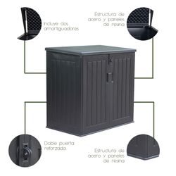Arcón Exterior para Jardín Gardiun Soften 775L 116x71x109/112,5 cm – Baúl de Resina con Amortiguador, Suelo y Puertas, Ideal para Almacenamiento al Aire Libre