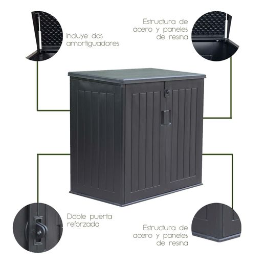 Arcón Exterior para Jardín Gardiun Soften 775L 116x71x109/112,5 cm – Baúl de Resina con Amortiguador, Suelo y Puertas, Ideal para Almacenamiento al Aire Libre