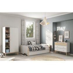 Armadio, 90 x 52 x 181 cm, in legno di pino bianco e naturale | Collezione Esteban