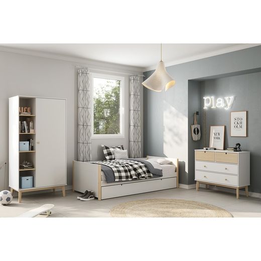 Armadio, 90 x 52 x 181 cm, in legno di pino bianco e naturale | Collezione Esteban