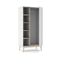 Armadio, 90 x 52 x 181 cm, in legno di pino bianco e naturale | Collezione Esteban