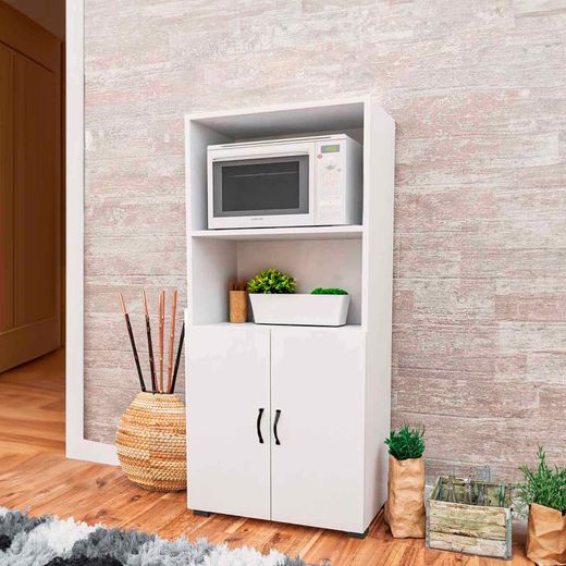 Armário com 2 portas, 60 x 32 x 143 cm, de madeira MDF branca | Coleção Atenas