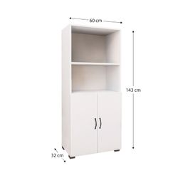 Armário com 2 portas, 60 x 32 x 143 cm, de madeira MDF branca | Coleção Atenas
