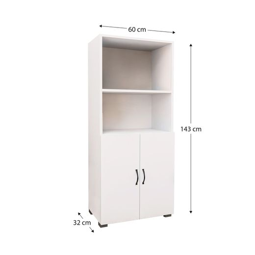 Armário com 2 portas, 60 x 32 x 143 cm, de madeira MDF branca | Coleção Atenas