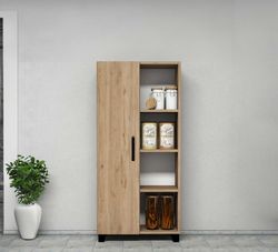 Armadio a 1 porta, 60 x 32 x 128 cm, in legno MDF naturale | Collezione Larisa