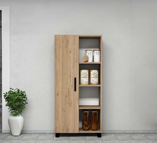 Armadio a 1 porta, 60 x 32 x 128 cm, in legno MDF naturale | Collezione Larisa