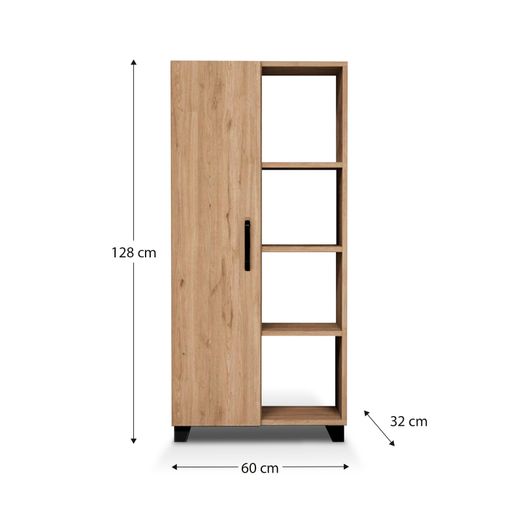 Armário de 1 porta, 60 x 32 x 128 cm, em madeira MDF natural | Coleção Larisa