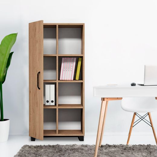 Armário de 1 porta, 60 x 32 x 128 cm, em madeira MDF natural | Coleção Larisa