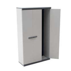 Armario de Jardín Gardiun Tavira 94x39x167 cm en PVC - 3 Puertas, 3 Baldas Regulables, Escobero, Ideal para Interior y Exterior