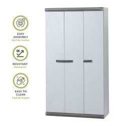 Armario de Jardín Gardiun Tavira 94x39x167 cm en PVC - 3 Puertas, 3 Baldas Regulables, Escobero, Ideal para Interior y Exterior