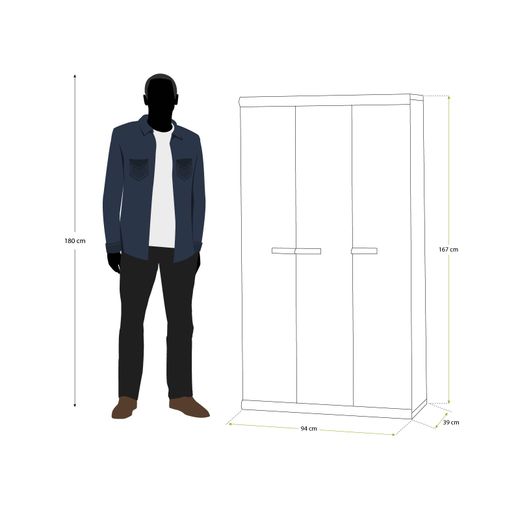 Armario de Jardín Gardiun Tavira 94x39x167 cm en PVC - 3 Puertas, 3 Baldas Regulables, Escobero, Ideal para Interior y Exterior