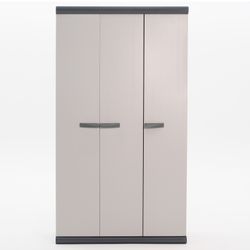Armario de Jardín Gardiun Tavira 94x39x167 cm en PVC - 3 Puertas, 3 Baldas Regulables, Escobero, Ideal para Interior y Exterior