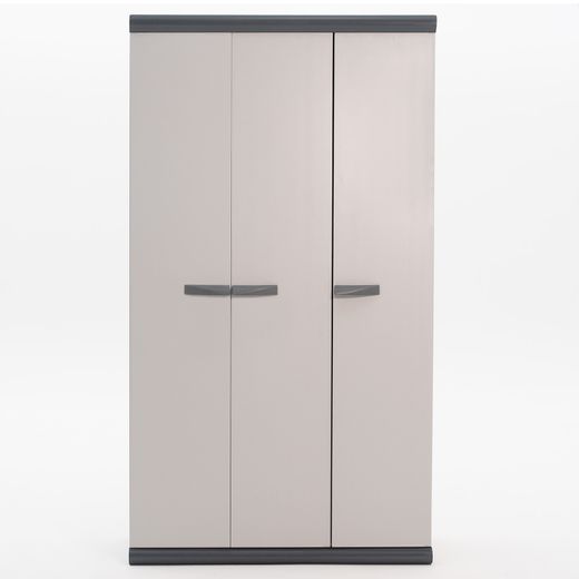 Armario de Jardín Gardiun Tavira 94x39x167 cm en PVC - 3 Puertas, 3 Baldas Regulables, Escobero, Ideal para Interior y Exterior