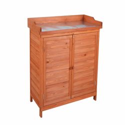 Armario Multiusos para Jardín Gardiun Ally 75x40x94 cm en Madera de Abeto Tratada con Pintura Ecológica y Encimera de Acero Galvanizado – Almacenamiento Exterior Resistente y Estilo Natural