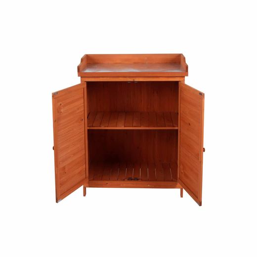 Armario Multiusos para Jardín Gardiun Ally 75x40x94 cm en Madera de Abeto Tratada con Pintura Ecológica y Encimera de Acero Galvanizado – Almacenamiento Exterior Resistente y Estilo Natural