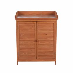 Armario Multiusos para Jardín Gardiun Ally 75x40x94 cm en Madera de Abeto Tratada con Pintura Ecológica y Encimera de Acero Galvanizado – Almacenamiento Exterior Resistente y Estilo Natural