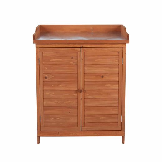 Armario Multiusos para Jardín Gardiun Ally 75x40x94 cm en Madera de Abeto Tratada con Pintura Ecológica y Encimera de Acero Galvanizado – Almacenamiento Exterior Resistente y Estilo Natural