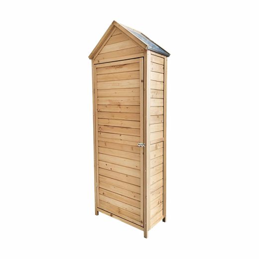 Armario Multiusos para Jardín Gardiun Candy 35x70x177 cm en Madera con Puerta Abatible, Cerrojo y Cubierta de Acero Galvanizado – Almacenamiento Exterior Resistente y Práctico