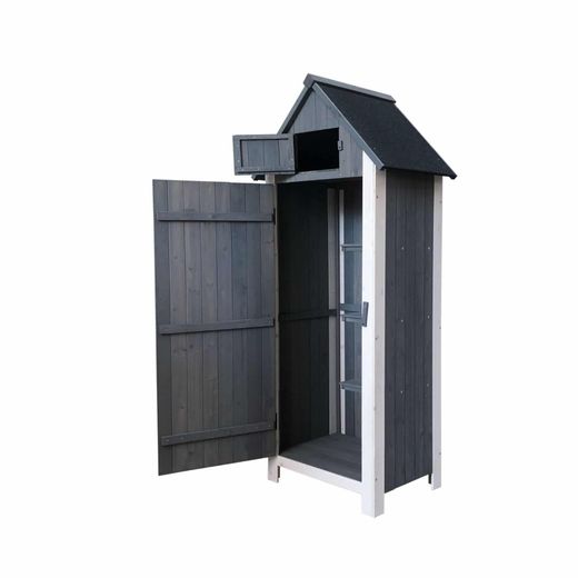 Armario Multiusos para Jardín Gardiun Kylie Gray 54x77x179 cm en Madera con Puerta Abatible y Cubierta Asfáltica – Almacenamiento Exterior Resistente y Estilo Moderno