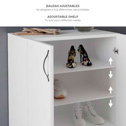 Armario Multiusos Zapatero CATTERHOUSE Rodas Blanco 60x33x87 cm - 2 Puertas y 3 Baldas Ajustables, Diseño Moderno y Funcional para Entrada o Dormitorio