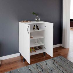 Armario Multiusos Zapatero CATTERHOUSE Rodas Blanco 60x33x87 cm - 2 Puertas y 3 Baldas Ajustables, Diseño Moderno y Funcional para Entrada o Dormitorio