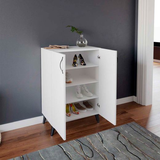 Armario Multiusos Zapatero CATTERHOUSE Rodas Blanco 60x33x87 cm - 2 Puertas y 3 Baldas Ajustables, Diseño Moderno y Funcional para Entrada o Dormitorio