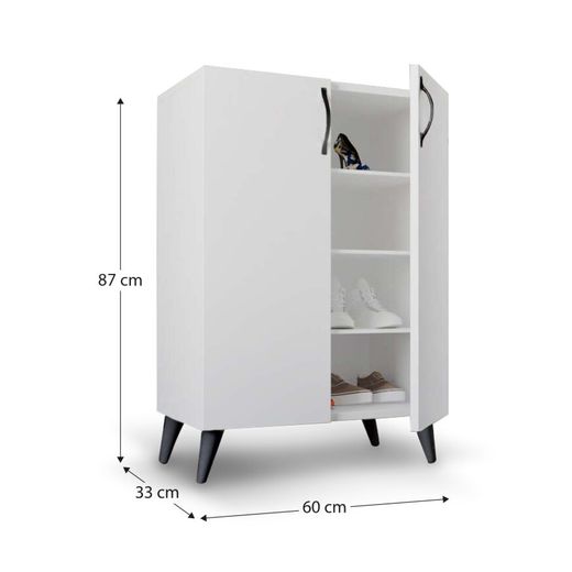 Armario Multiusos Zapatero CATTERHOUSE Rodas Blanco 60x33x87 cm - 2 Puertas y 3 Baldas Ajustables, Diseño Moderno y Funcional para Entrada o Dormitorio
