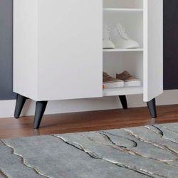 Armario Multiusos Zapatero CATTERHOUSE Rodas Blanco 60x33x87 cm - 2 Puertas y 3 Baldas Ajustables, Diseño Moderno y Funcional para Entrada o Dormitorio