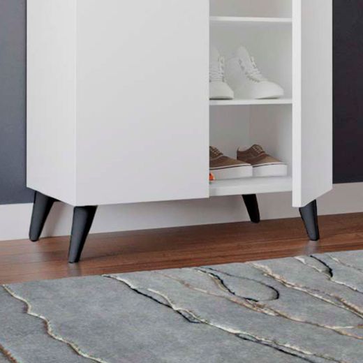 Armario Multiusos Zapatero CATTERHOUSE Rodas Blanco 60x33x87 cm - 2 Puertas y 3 Baldas Ajustables, Diseño Moderno y Funcional para Entrada o Dormitorio